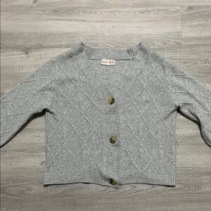 Hazel Moon Light Gray Diamond Knit Button Up Cardigan with Turtle Buttons